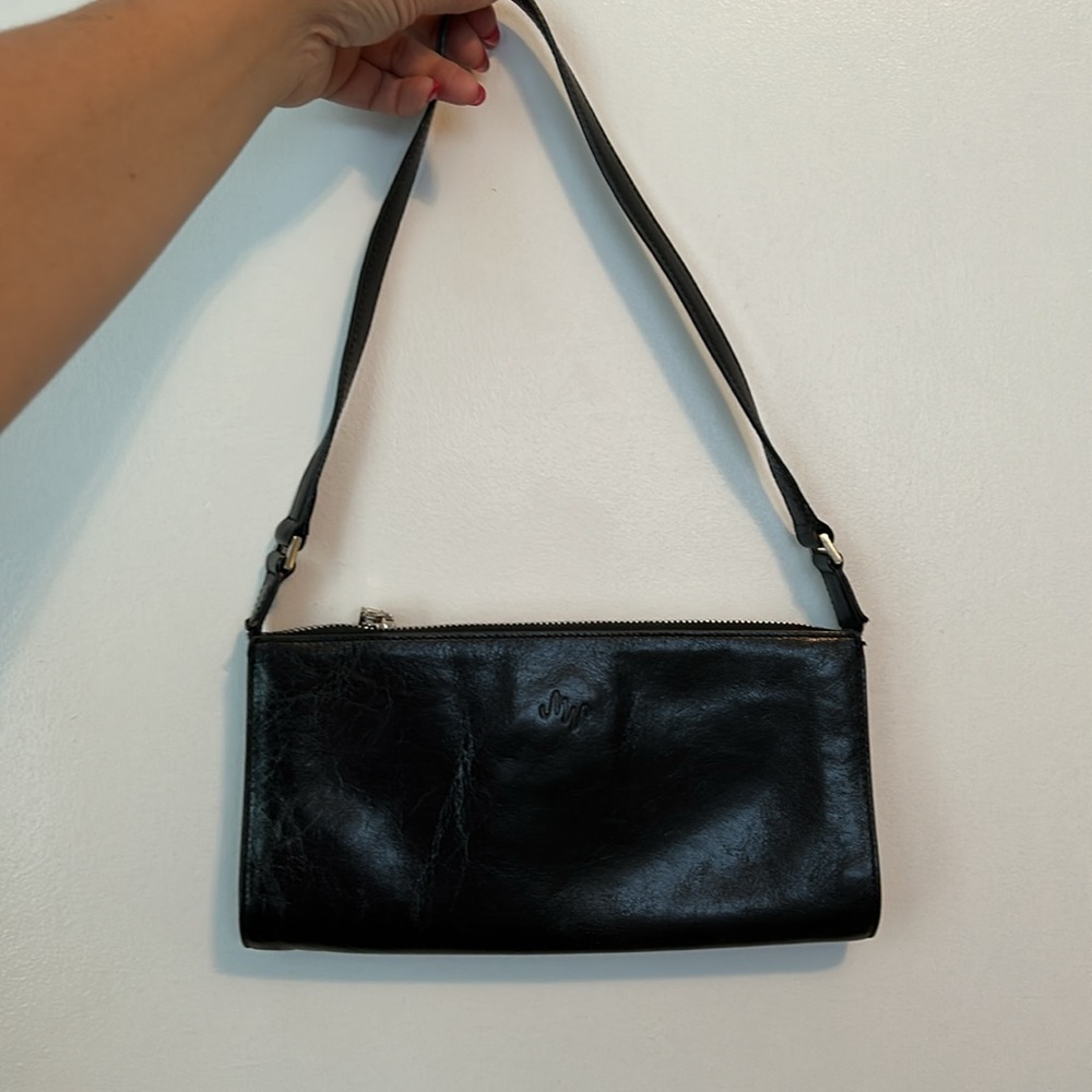 MONSAC small black leather slim wristlet/handbag